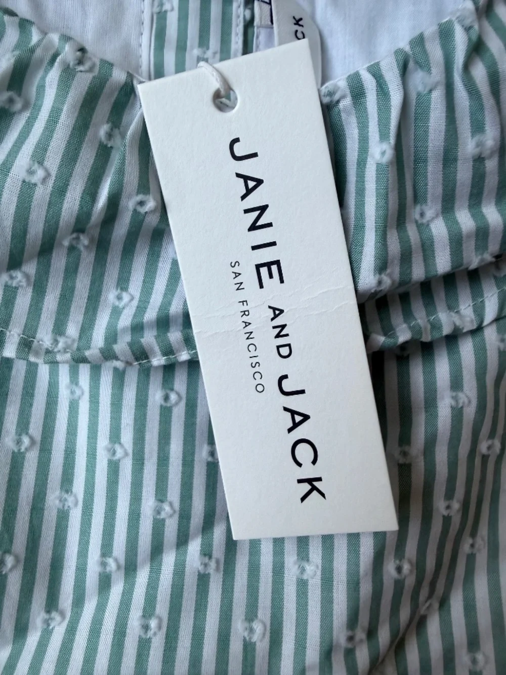 Janie and Jack Green Stripe Swiss Dot Ruffle Hem Girls Dress size 7